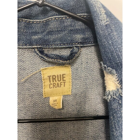 Womens Distressed Denim Jacket Cropped Frayed Hem 3X Casual Relaxed Distressed - Picture 3 of 7